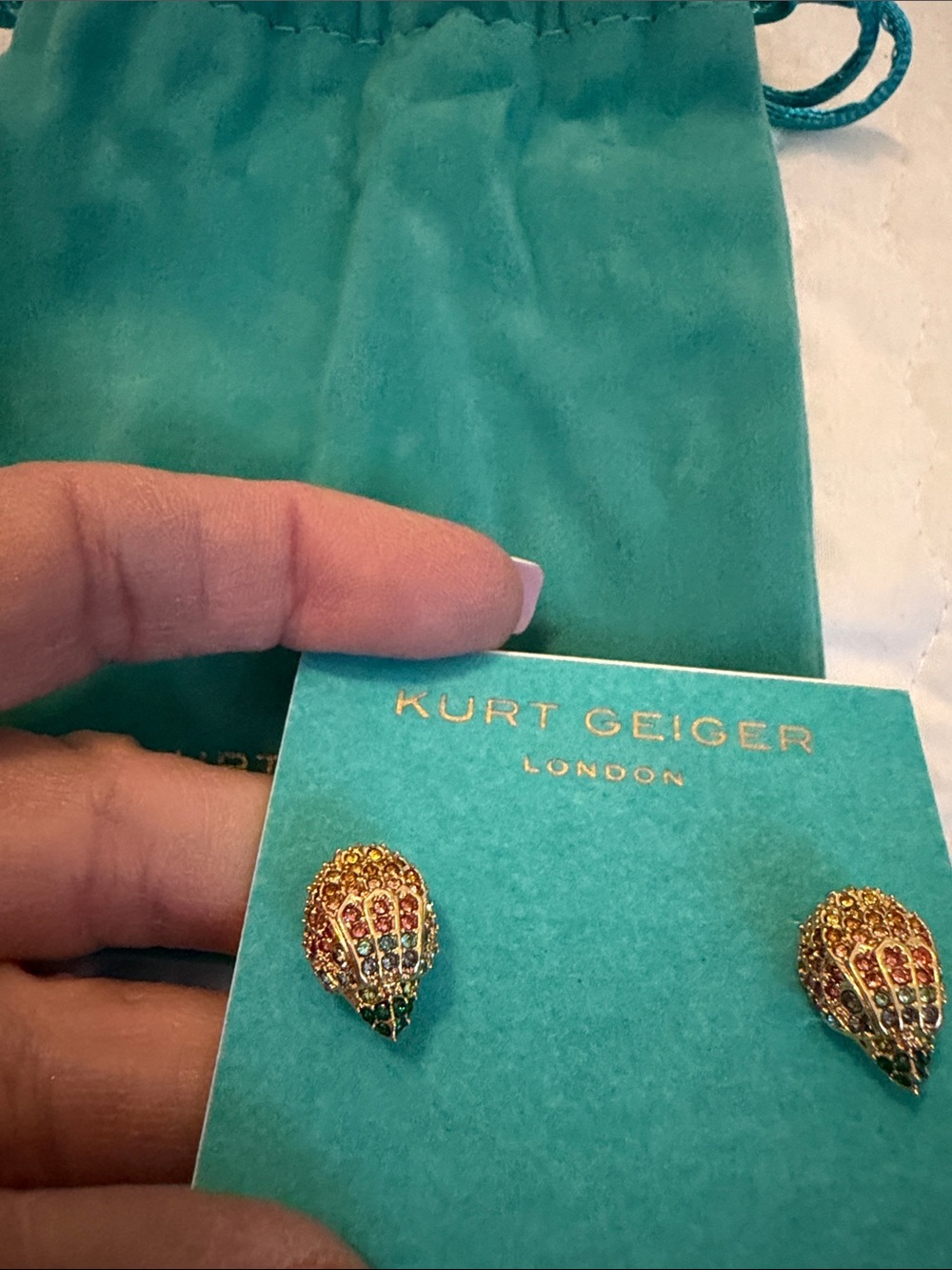 Kurt Geiger Gold Tone Teardrop Stud Earrings with Multicolor Crystals - Picture 4 of 5